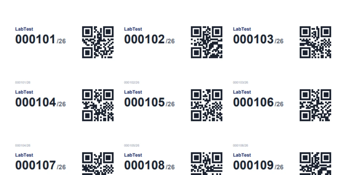 Etiquetas com QR para os corpos de prova