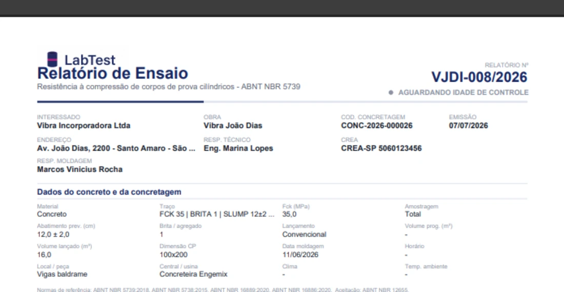 Laudo técnico emitido pela Concresoft
